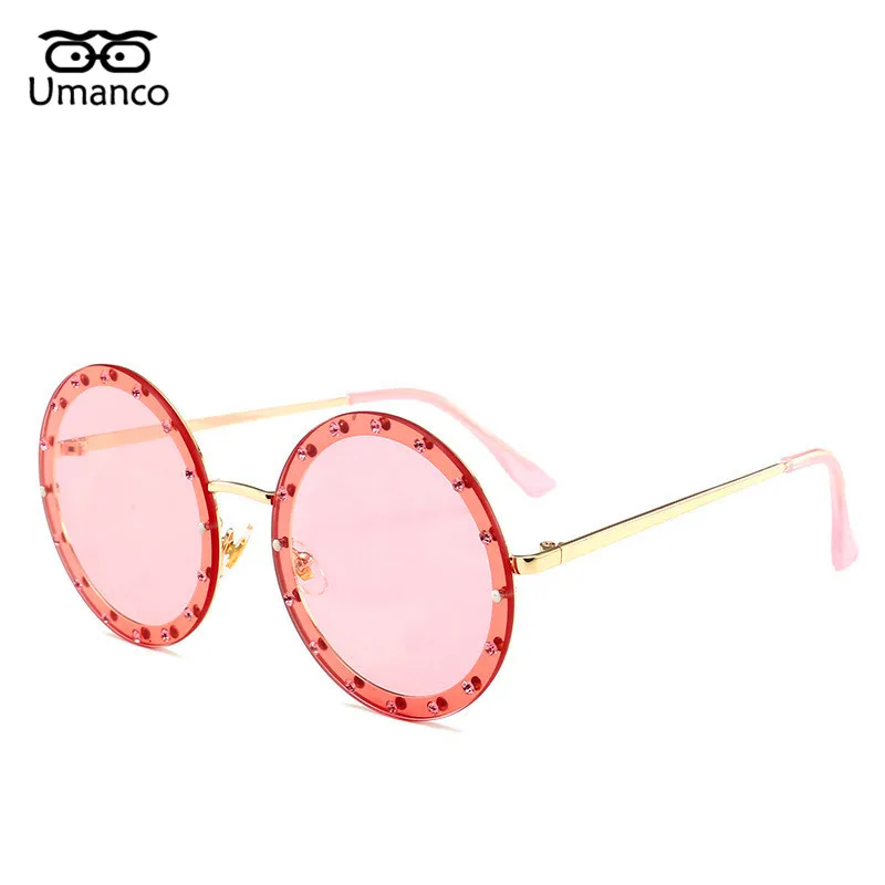 Umanco Ретро стильные круглые стимпанк Солнцезащитные очки для женщин и мужчин винтажные металлические солнцезащитные очки очаровательные хрустальные стразы - Цвет линз: 02