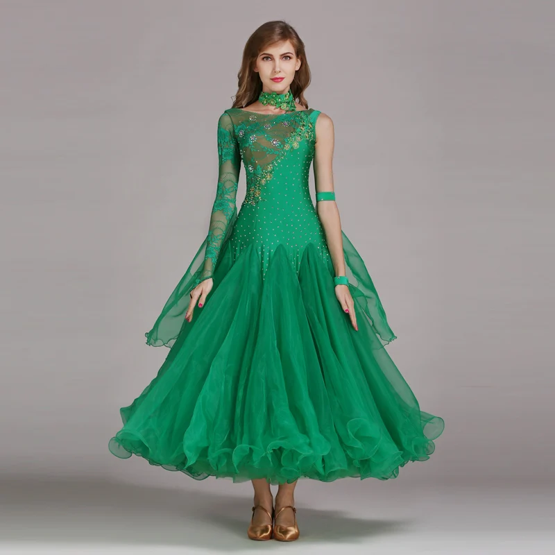 8 цветов, платья для бальных танцев с блестками, стандартная одежда для бальных танцев, стандартное танцевальное платье, платье для вальса фокстрот - Цвет: green