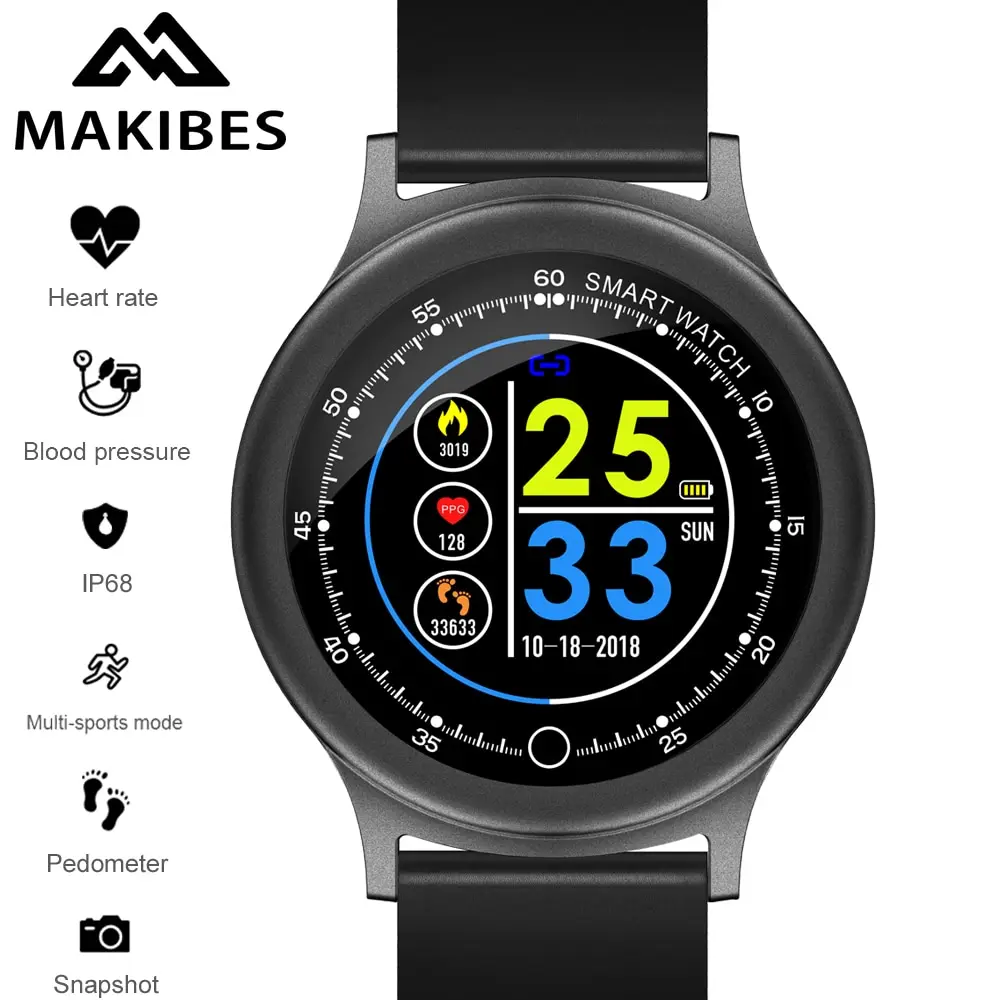 

New Makibes Q28 Smart Watch Blood Pressure Monitor IP67 Waterproof Clock Men Women Fitness Tracker Smart Wristwatch iOS Android