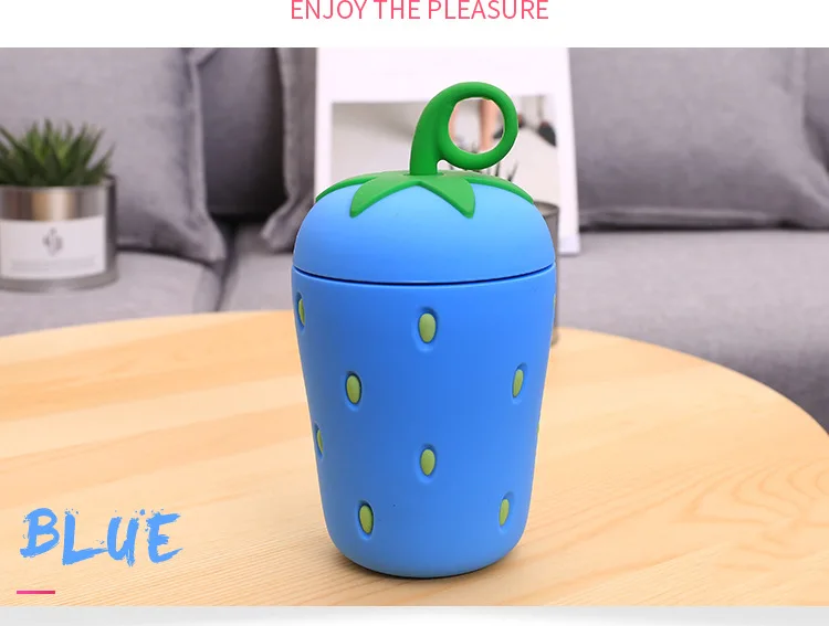 Новинка, креативная бутылка для фруктовой воды 300 мл, милая стеклянная бутылка с клубничкой, Студенческая бутылка для воды, рождественские подарки, бутылка для путешествий - Цвет: BLUE