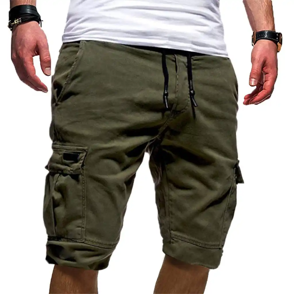 Cargo Shorts Men Casual Cotton Pure Color Outdoors Pocket Beach Work