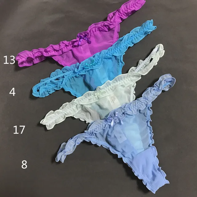 1PCS Ruffled Thong Sexy Underwear Women Thongs Lace Panties Transparent Gauze G String For