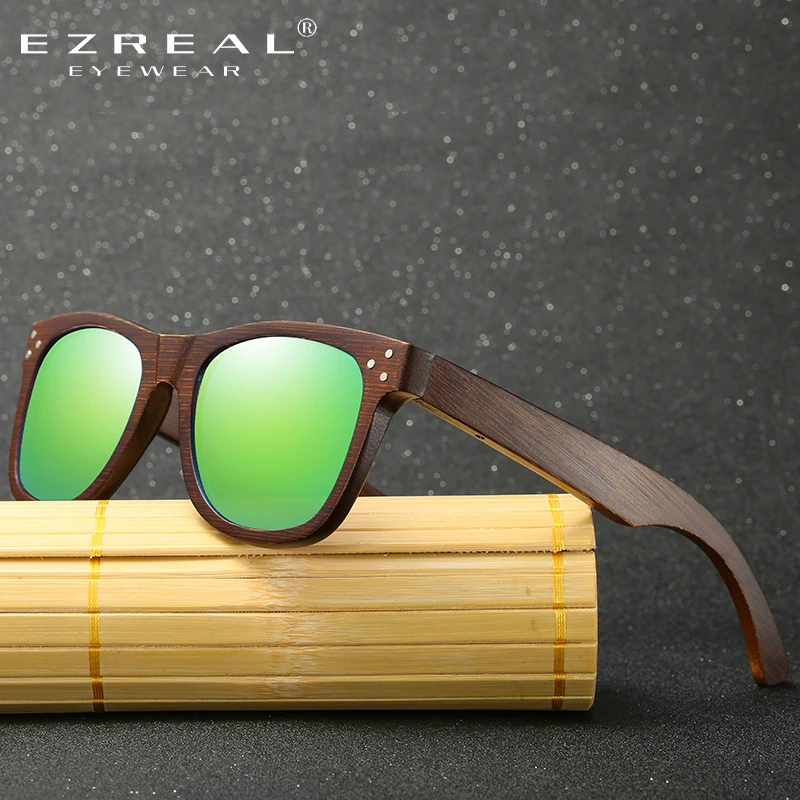 Price EZREAL Real Wood Sunglasses Polarized Wooden Glasses UV400 Bamboo Sunglasses Brand Wooden Sun Glasses With Wood Case