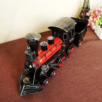 

Antique Imitation 1892 Steam Railway Engine Model, Vintage Train Head With Bucket Miniatures, Hand Made Metal Crafts Train Model
