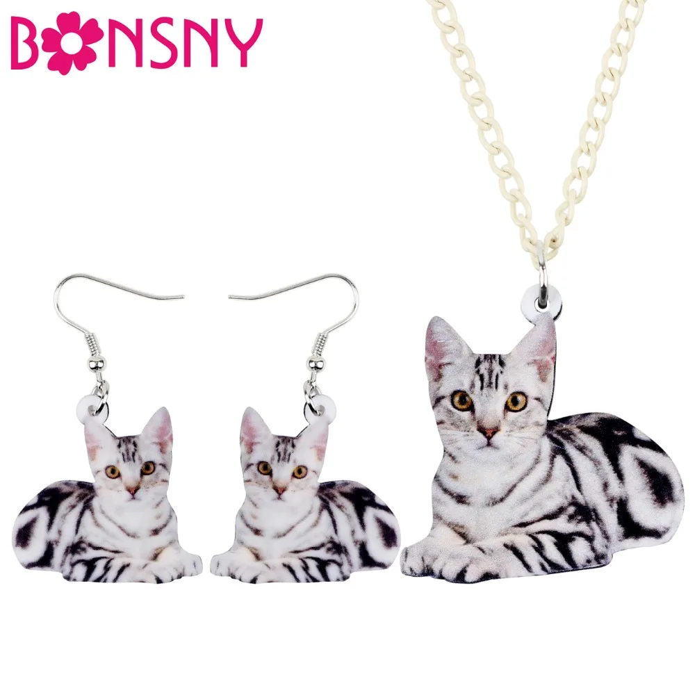Bonsny акриловые милые кошачьи котята ювелирные наборы серьги ожерелье кулон