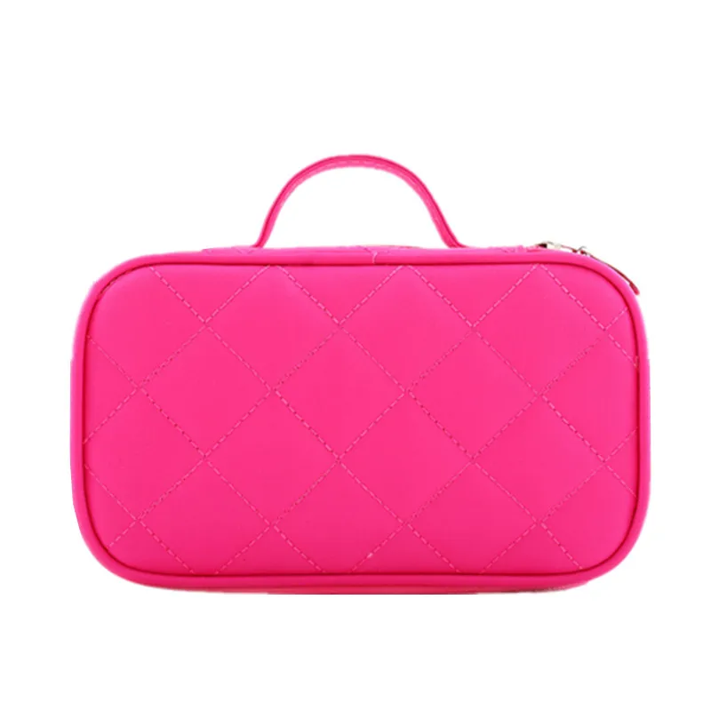 Diamond lattice Double layer Cosmetic Bag Women Zipper Make up Box