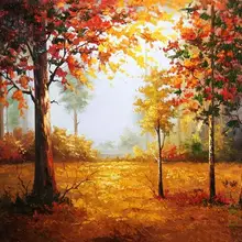 Лес осенний пейзаж DIY живопись по номерам картина на стене ручная роспись маслом на белье для художественного творчества 40x50 см