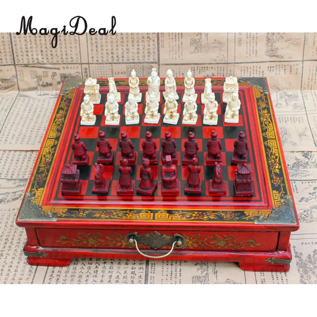 High-end Collectibles Vintage Chinese Terracotta Warriors Chess Board Games Set Gift Home Leisure for Friends Family