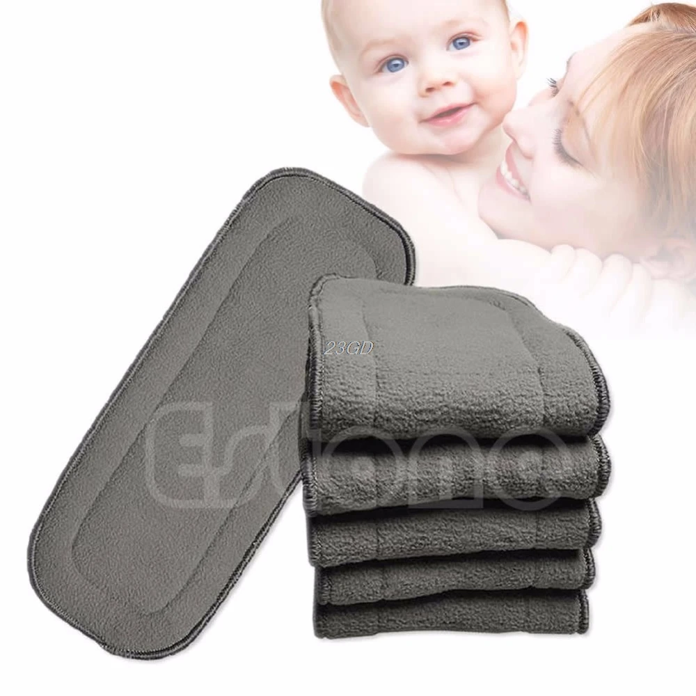 

2017 Bamboo Fiber Charcoal Washable Cloth Nappies Diaper Insert Reusable 5 Layers APR14_30