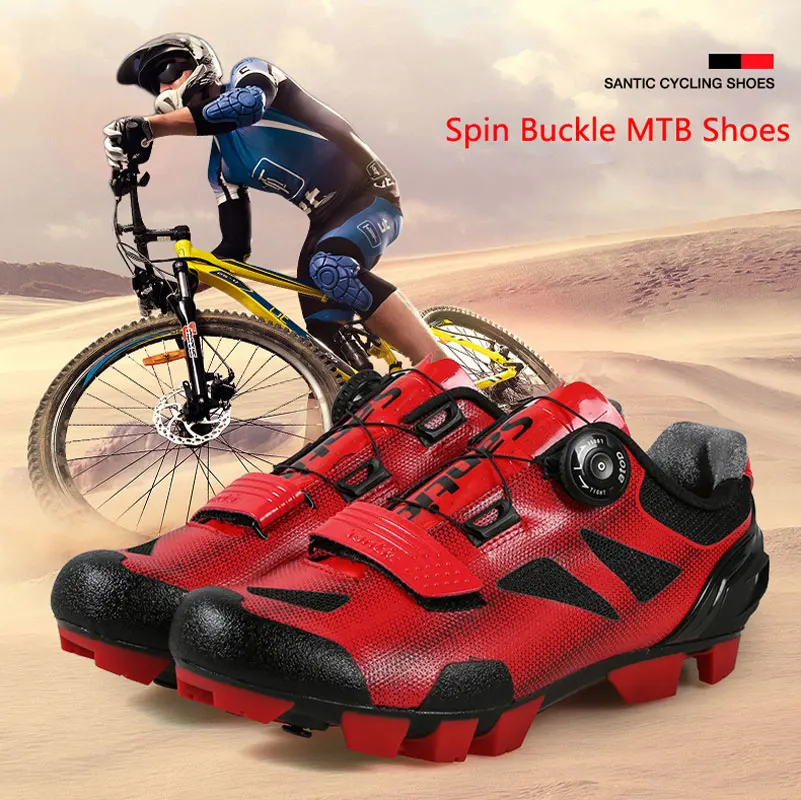 Santic Men Breathable Bicycle Cycling Shoes Professional MTB Mountain Bike Shoes Quick Dry PU Soft Elastic Lock Riding Shoes