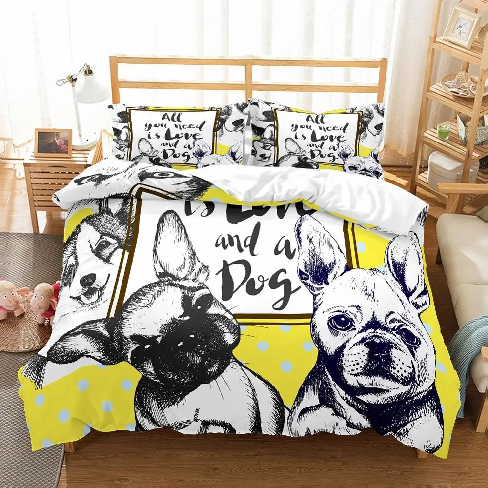 

Animal Bedding Set 3D Print Cartoon Pug Dog Duvet Cover Set Family Bed Linen Set 3PCS with 2 Pillowcase Bed Linen Set Bedclothes