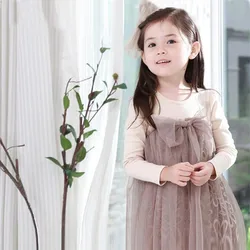 

Kids Girls Tulle Dresses Long Sleeves One Piece Dress Bow-knot Tutu