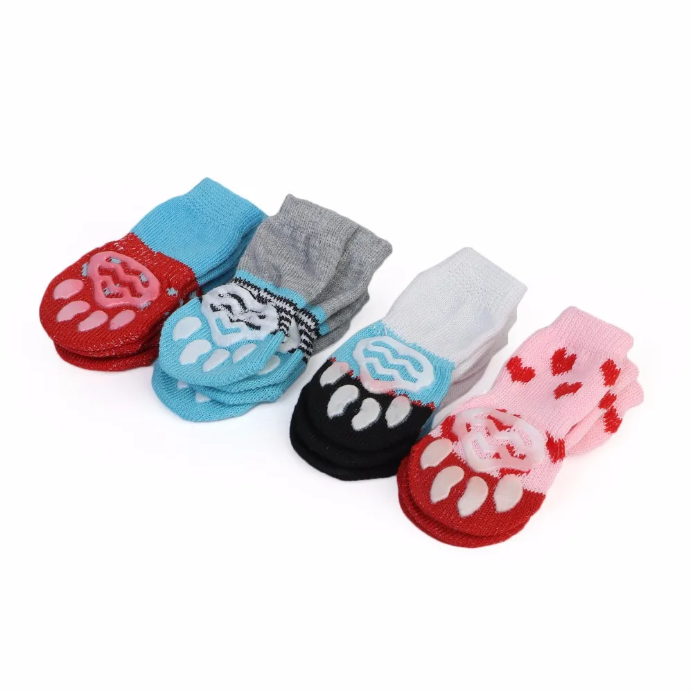 Dropshipping 4pcs/set Socks For Dogs Indoor Pet Cat Shoes Soft Cotton Anti-slip Knit Weave Warm Skid Bottom Products For Animals