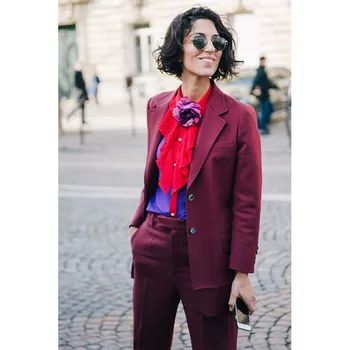 

NEW Burgundy womens business suits female office uniform ladies pant suits elegant winter formal 2 piece sets women tuxedo