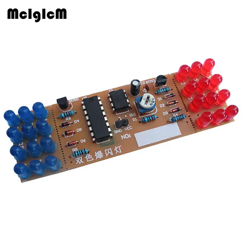 

F108Red Blue Double Color Flashing Lights DIY Kit Strobe NE555+CD4017 Electronic Practice Kits Suite Parts flasher led12+2spares