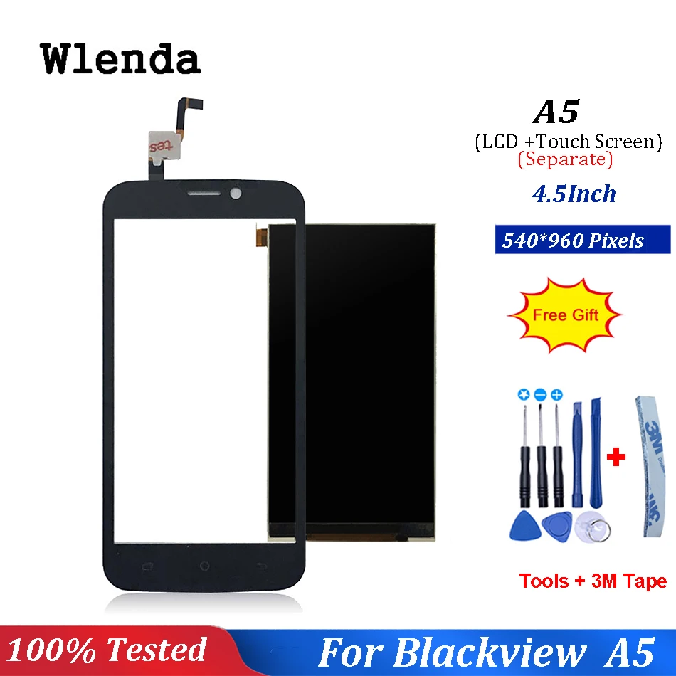 

4.5 inch For Blackview A5 LCD Display+Touch Screen Digitizer Spare Parts For A5 LCD Pantall Tactil Black High Quality