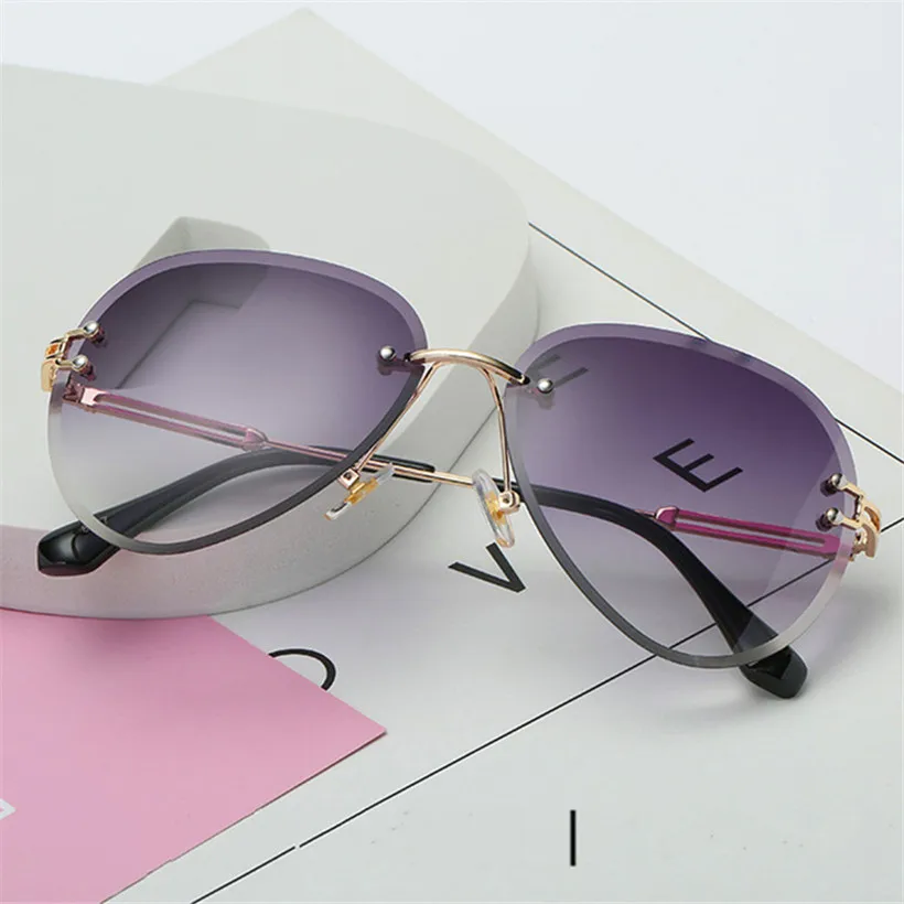 

Retro Rimless Sunglasses Women Diamond Cutting Lens Gradient Shades Sun Glasses Luxury Brand Design Metal Eyewear UV400