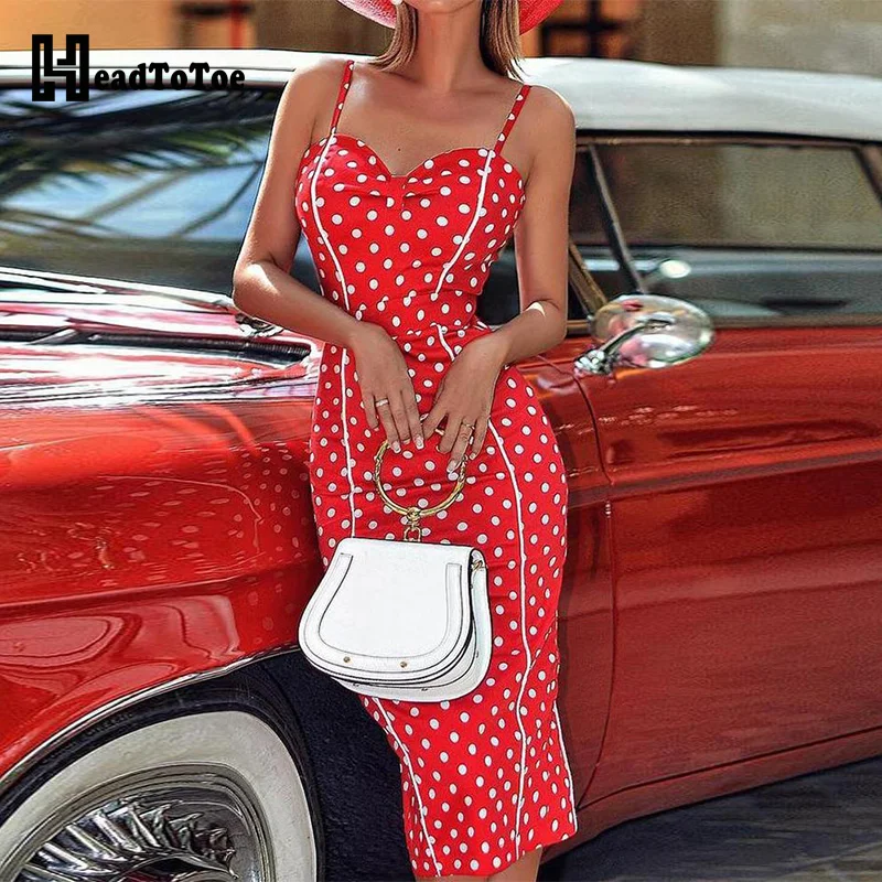 

Dots Print Ruched Sweetheart Midi Dress