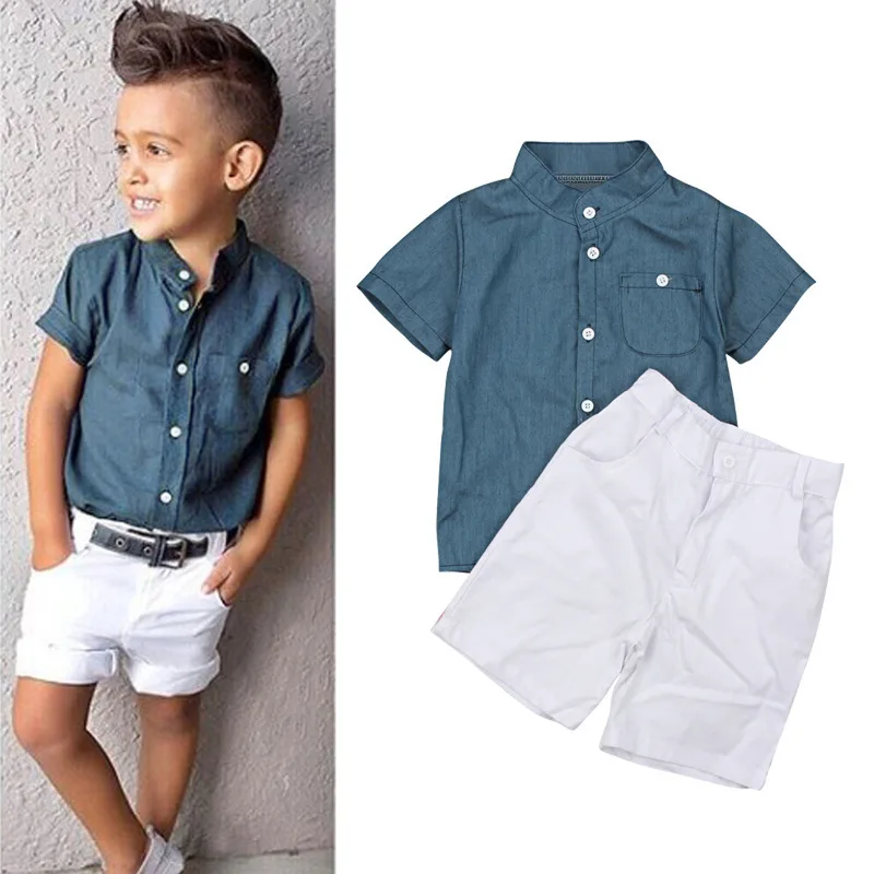 

Summer Boys Suit Cotton Children Shirt + Half Pants Kids Shorts Sets Fashion Boys Clothing
