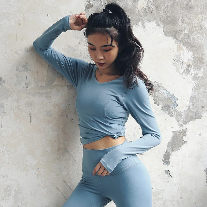 

Winter Yoga Clothing Fitness Clothes Sports T-shirt Women's Running Long Sleeve Tight Padded Yoga Shirt