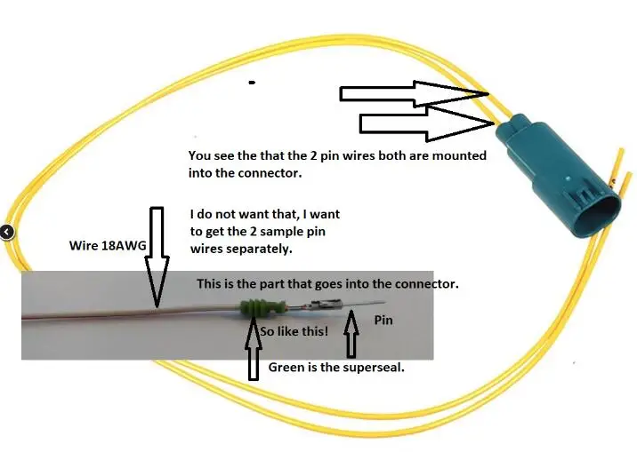 

2 pin connector with 2 pcs 50cm 18 AWG yellow wire