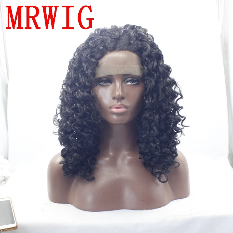 MRWIG 18in настоящие волосы кудрявый синтетический бесклеевой передний парик
