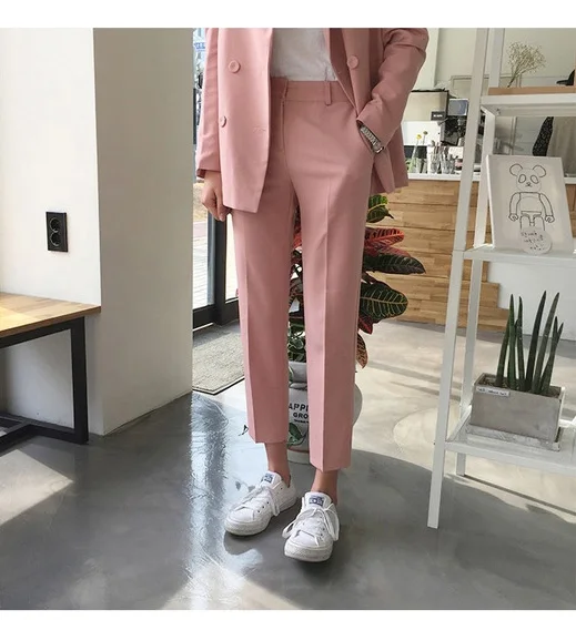 Pink Fashion Women's Suit Jacket and Pants Two Pieces Formal Suit Shrug Shoulder 