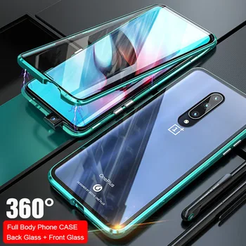 

360 Full Magnetic Phone Case For Oneplus 7 Pro Aluminum Metal Frame Cover Bumper Double Sided Glass Case For Oneplus 7 Pro 1+7