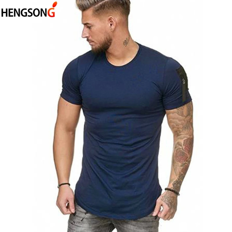 Men's Zipper Sleeve T Shirt Fashion Brand Clothing O neck Short sleeve ...