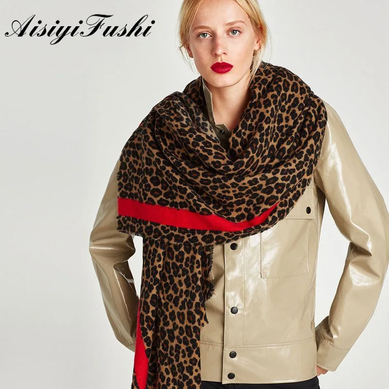 

AISIYIFUSHI Autumn Leopard Print Scarf Women Winter Blanket Scarf Warm Shawl Soft Cashmere Thicken Long Ladies Tassel Scarves