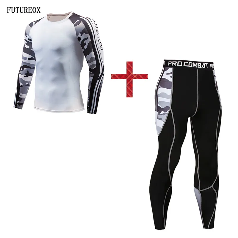 

Men's Fitness Bodybuilding MMA Thermal Underwear Long Johns Lycra Compression Quick-Dry Top Men's Set Camouflage Top T-Shirt