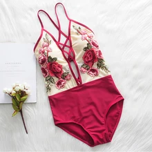 Монокини, женский купальник, новинка, пуш-ап, Цветочная вышивка, боди, сексуальный, Холтер, высокая талия, красный, черный, сдельный купальник