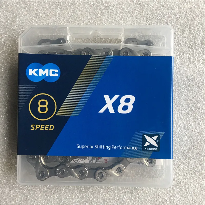 

KMC X8 Bicycle Chain Mountain Road Bike 6/7/8 Speed 116Links Chain Silver Gray