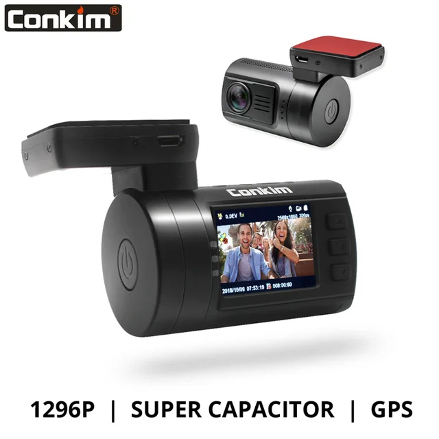Best Value Conkim Ambarella A7 Dash Cam Mini 0806s Car DVR With GPS 1296P 1080P Full HD Auto Video Recorder Super Capacitor Car Camera GPS