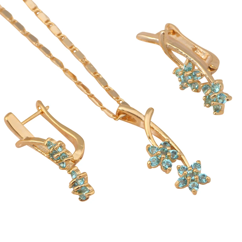 

Gift for Valentine's Day light blue Zircon crystal Gold tone Fashion Jewelry Jewelry sets Necklace Earrings JS439A