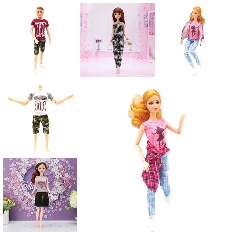 

Cartoon Handmade Outfit Dress Cute Pattern T-shirt Long Jeans Trousers Daily Casual Wear Accessories Gift For Ken Doll