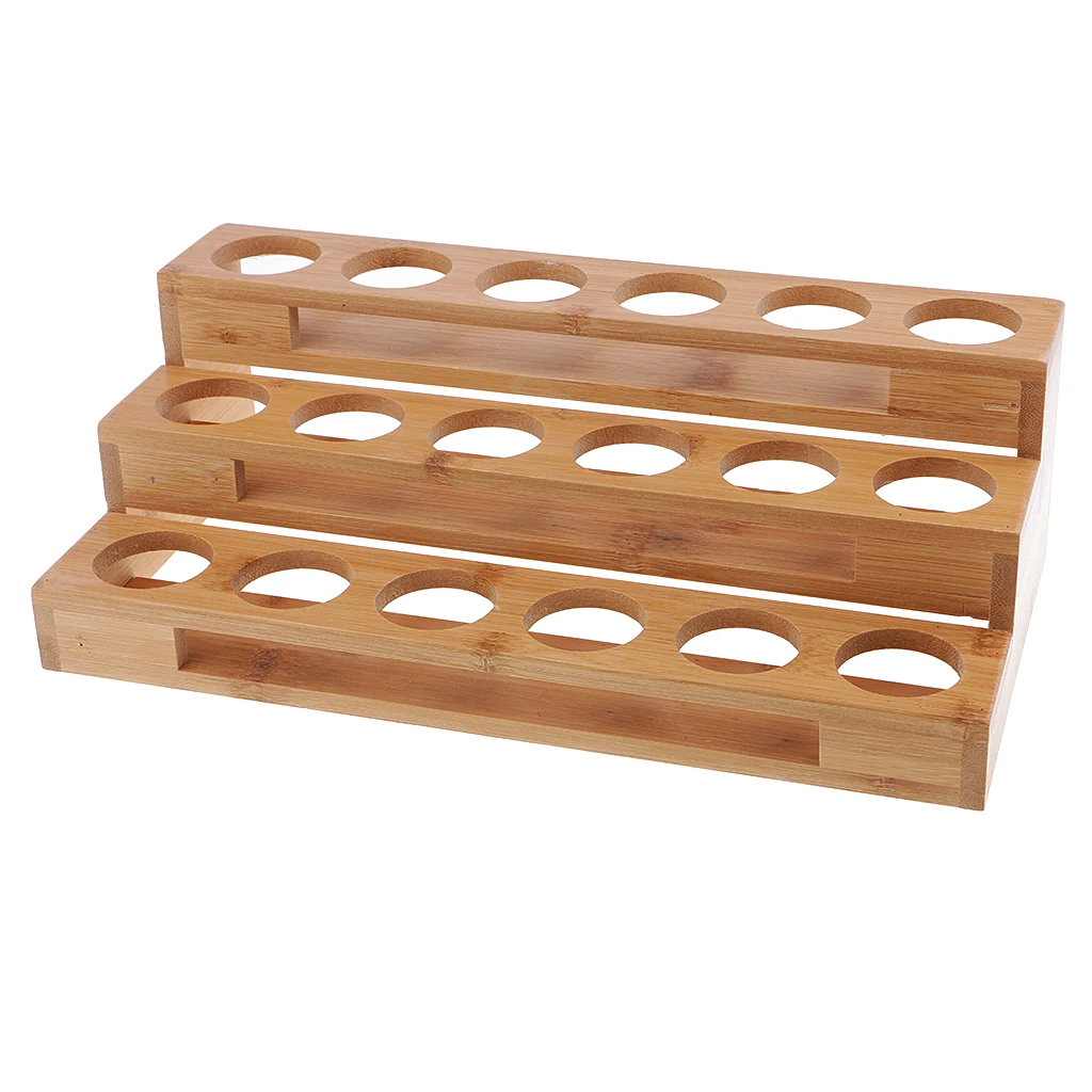 3 Tiers Natural Wood Rectangle Essential Oil Bottles Storage Display Rack