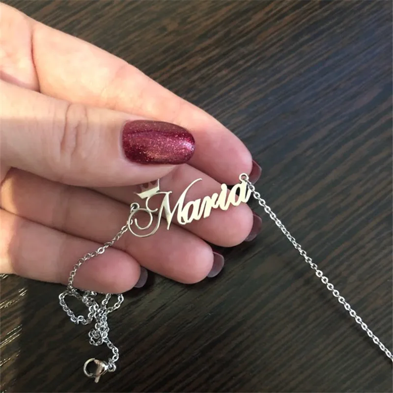 

Personalized Custom Name Stainless Steel Necklace Customized Cursive Font Name Crown Necklace Bridesmaid Jewelry