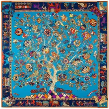 130cm*130cm 2017 Luxury Brand Charm Life Tree Print Twill Silk Scarf For Women Headband Female Large Square Scarves Silk Shawls