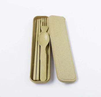 

Free Shipping+Wholesale Wheat Straw Dinnerware Sets Picnic Kids Kitchen Travel Cutlery Tableware Set,200sets/lot