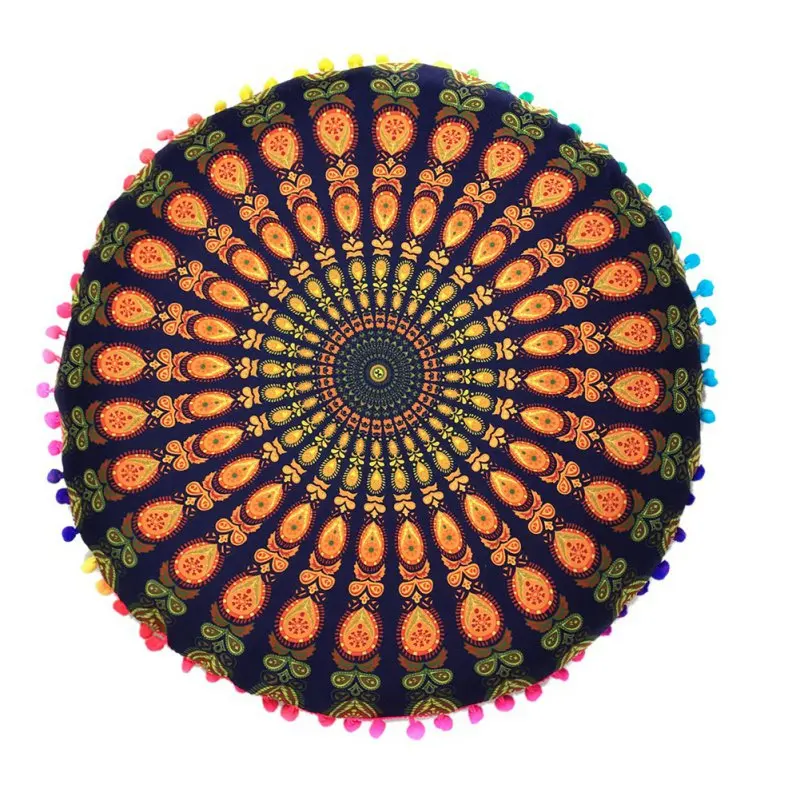 Текстильная подушка 43*43 см напольные подушки с индийской мандалой круглые богемные подушки Чехол Цвет Прямая поставка - Цвет: 2