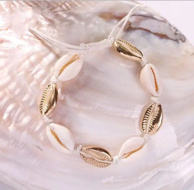 1 шт Cowrie shell браслет femme Регулируемый Бохо макраме дружба настоящая ракушка