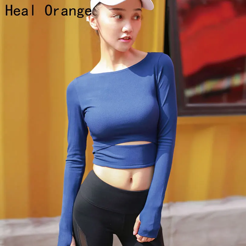 Женская Спортивная футболка HEAL ORANGE с длинным рукавом для йоги фитнеса|yoga shirt|top