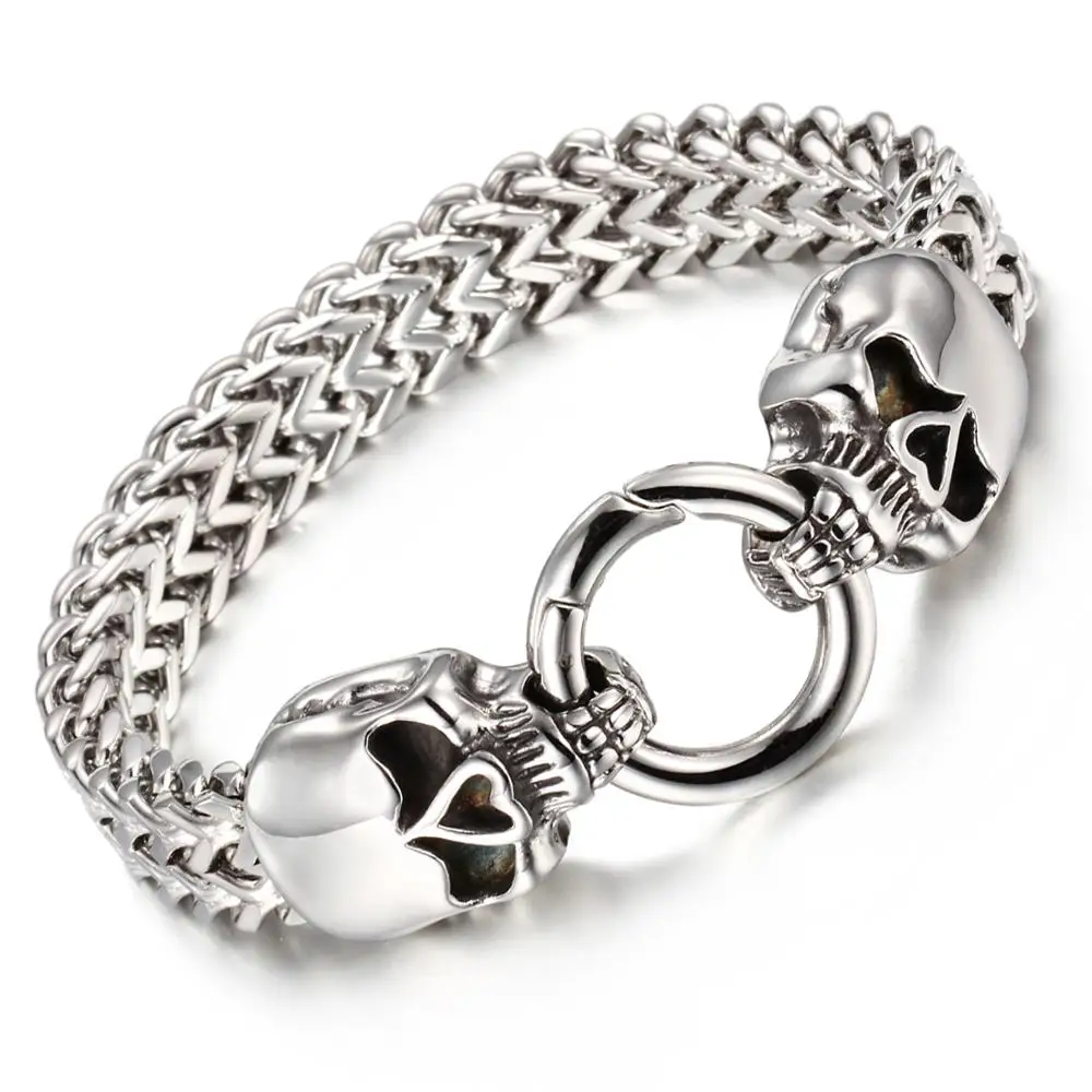 Günstige Hohe Qualität Silber Figaro Rolo Kette Mit Edelstahl Lion Schädel Wolf Kopf Armband Mode Männer der Manschette schmuck 15mm * 8,66\