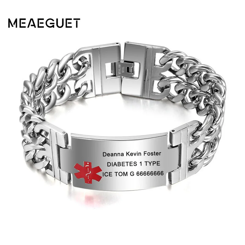 Medical Alert Id Bracelet For Men Stainless Steel Customized Phone Medical Alert Id Bracelet For Men