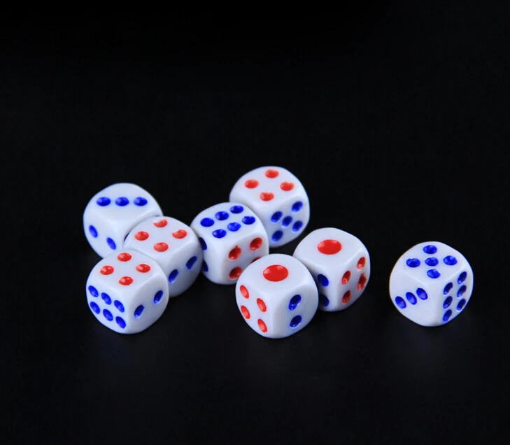 25pcs/lot Standard Plastic 10mm/12mm/14mm Game White Decider Dice Die RPG Toy Bauble B2C Shop Red and Blue dots dice GYH