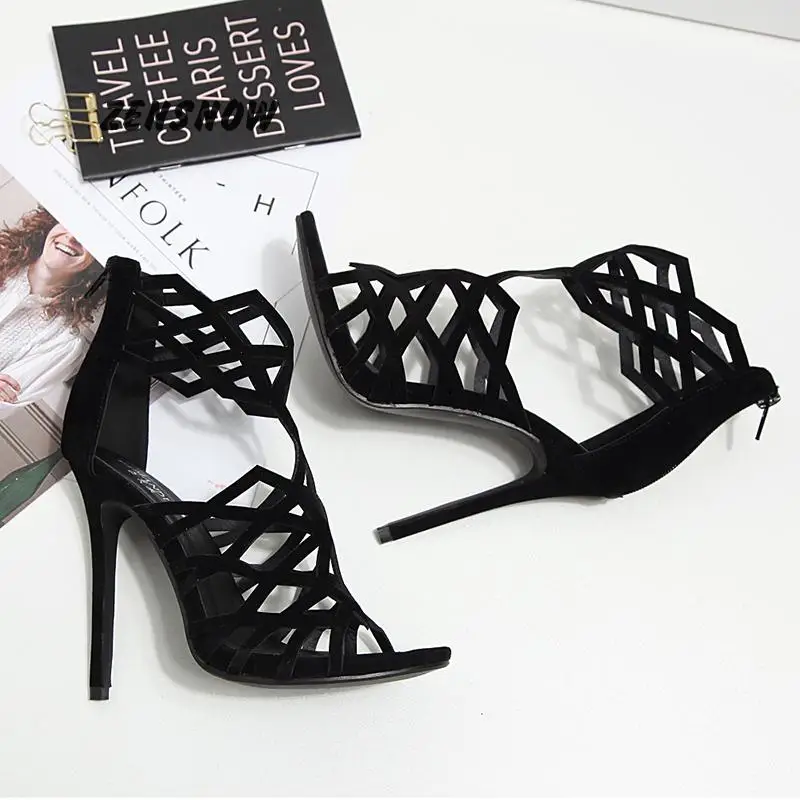 Très Sandales Chaussures Hauts Bien Petit Poissons Talons Noir D'été Rome Avec Femme Sexy Les Zipper Diamant Bouche À qnxwIggBY