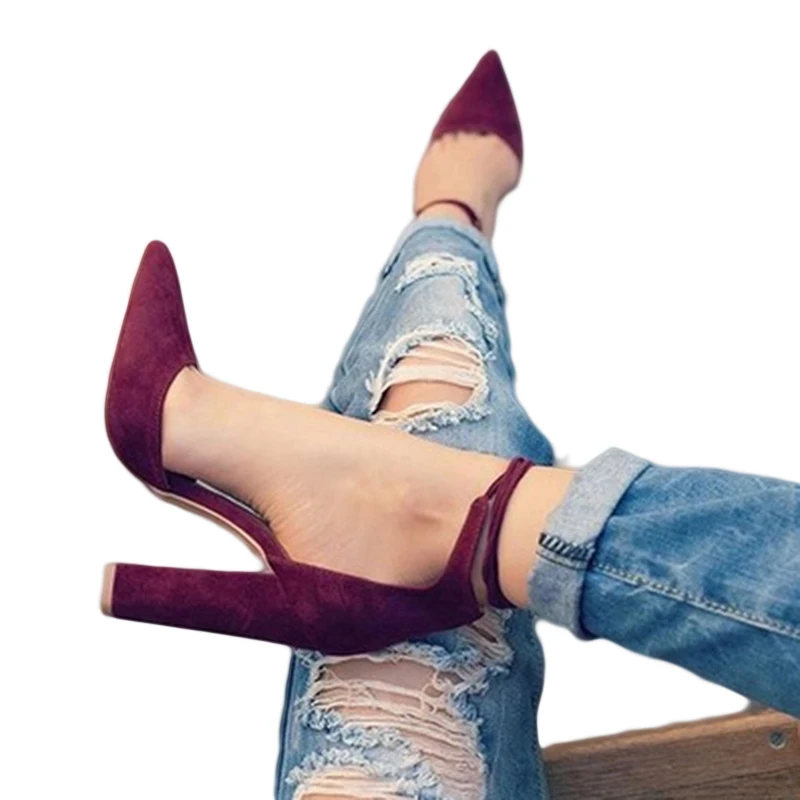 6 Colors Pointed Strappy Pumps Sexy Retro High Thick Heels Shoes 2108 New Woman Shoes Female Lace Up Shoes