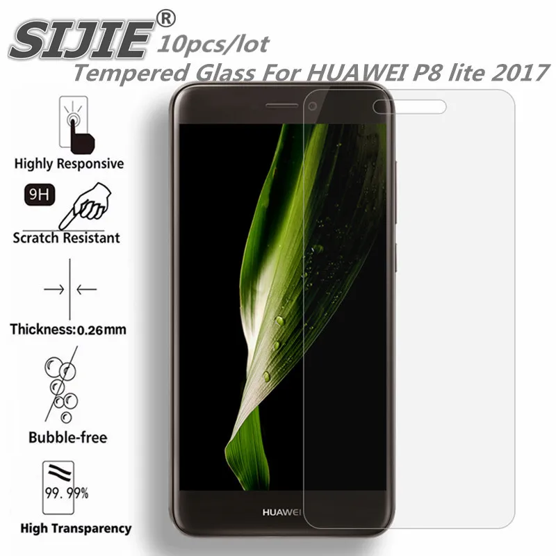 

SIJIE 10PCS Tempered Glass For HUAWEI P8 lite 2017 2.26mm Screen Protector protective front stronger 9H hardness thin discount