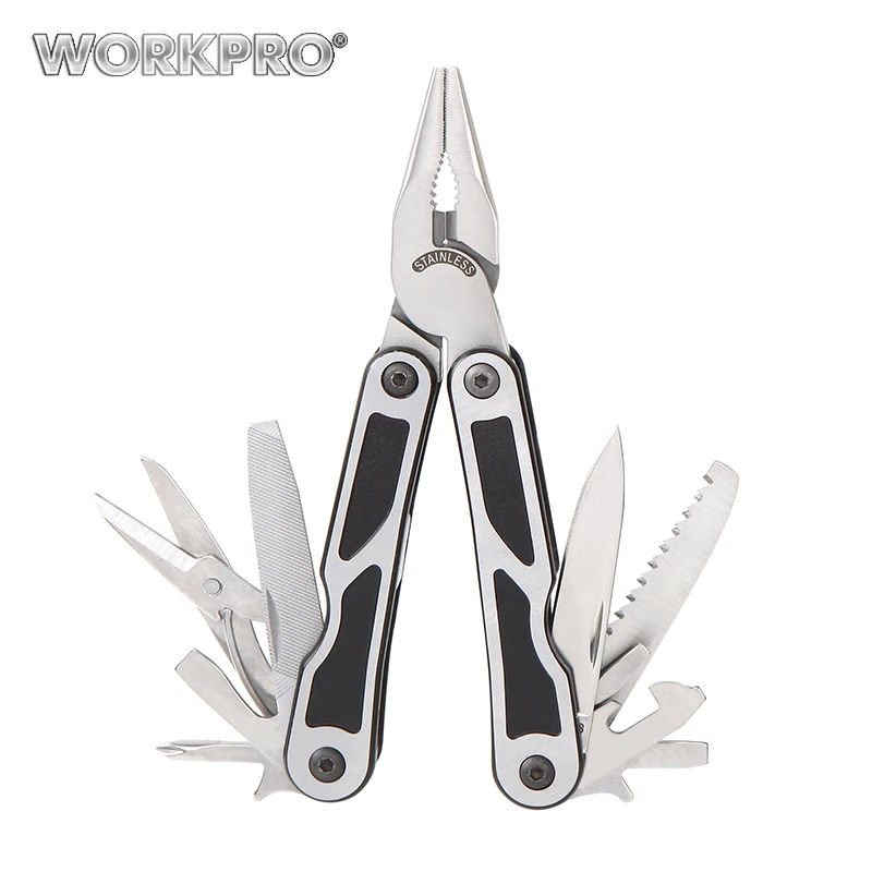 Ceny WORKPRO 15 w 1 Multi szczypce ze stali nierdzewnej Multitool szczypce do zdejmowania izolacji scyzoryk do zaciskania kabli